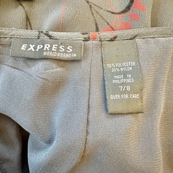 Express Women's Long Gray Maxi 37" - Burgundy/Black Flowers Back Slit SZ 7/8 - Picture 8 of 9